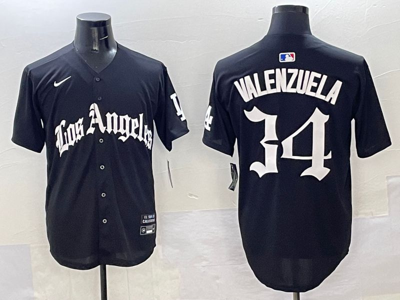 Men Los Angeles Dodgers 34 Valenzuela Black Five generations Joint Name 2025 Nike MLB Jersey style 31